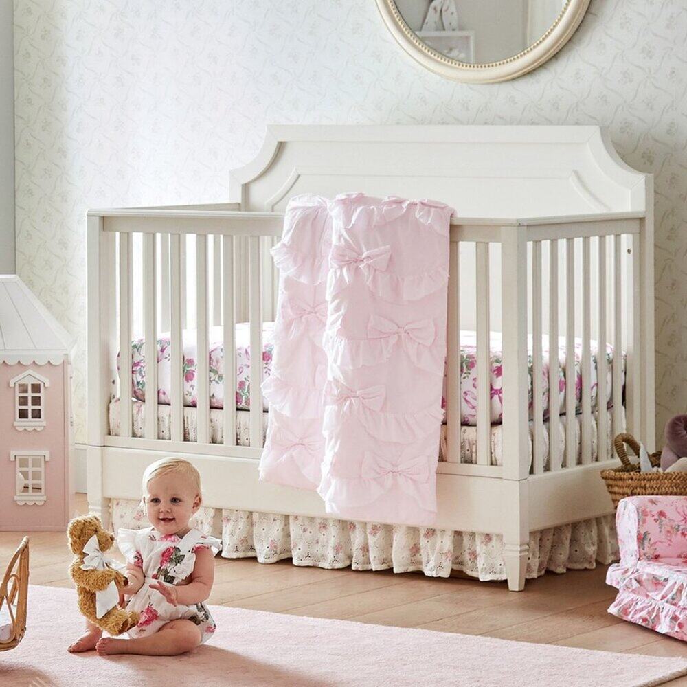 LoveShackFancy Toddler Quilt Pink Sweet Dreams Ruffle Scallop Bows Bedding NEW